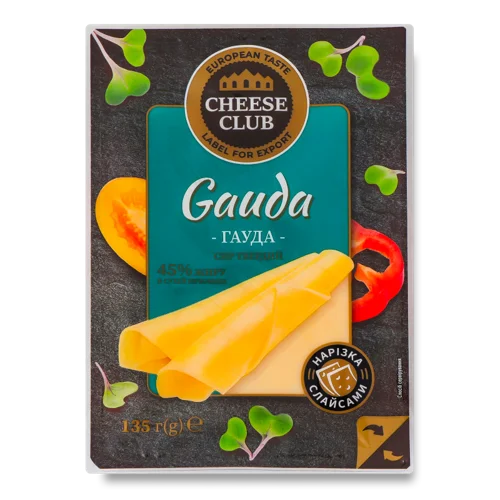 Сир Твердий 45% Гауда, Нарізка, Cheese Club, Лоток, к/у, 135г