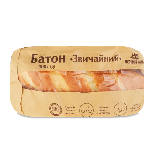 Хліб Батон Звичайний Перший, в/ґ, 400г