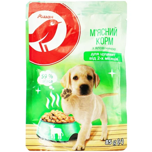 Корм вологий Auchan з яловичиною для цуценят 85г