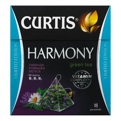 Чай зелений Curtis Harmony Лаванда ромашка та меліса у пірамідках 18шт 32,4г