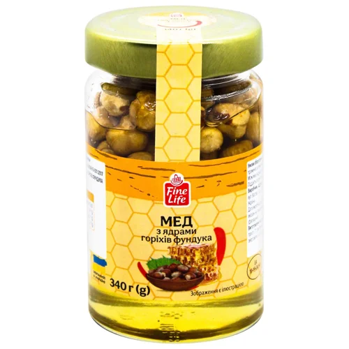 Мед Fine Life з ядрами горіхів фундуку 340г