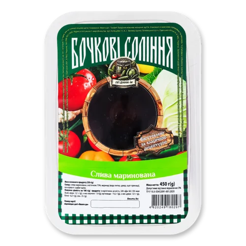 Слива Маринована В/ґ Бочкові Соління ПП Діана-М, Лоток 450г