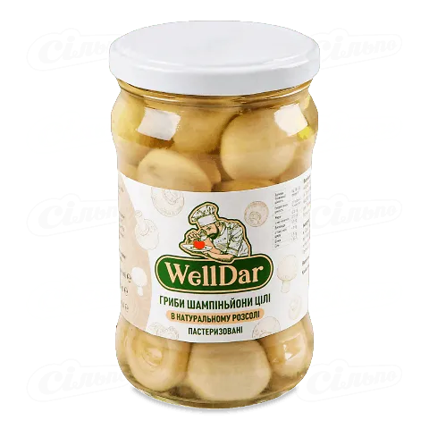 Гриби WellDar шампіньйони цілі в натуральному розсолі, 315мл