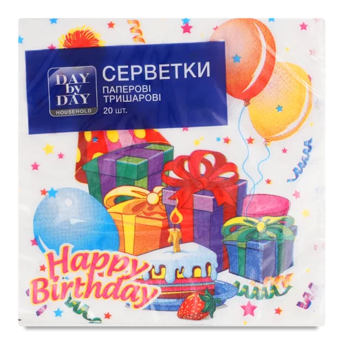 Серветки паперові 3-шарові Happy Birthday Day by Day, 33х33см, 20шт