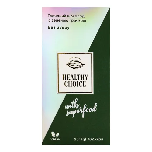 Шоколад без цукру гречаний із зеленою гречкою Healthy Choice к/у 25г