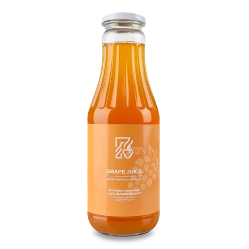 Сік Натуральний Неосвітлений Пастеризований Виноградний Білий ФГ Гроно Галичини, 1л