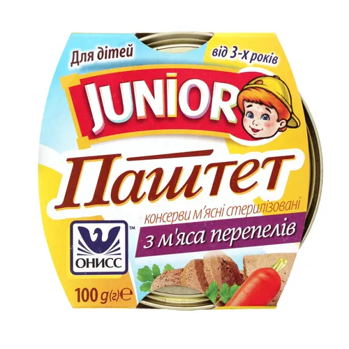 Паштет з м'яса перепелів Онисс Junior з/б 100г