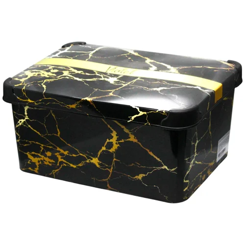 Кошик Violet House Decor Marble Black з кришкою 10л
