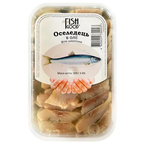 Оселедець філе-шматочки Фіш Гуд 300г в олії пл/у