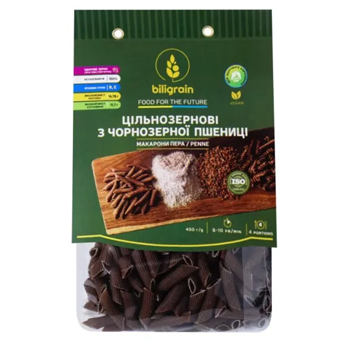 Макарони Biligrain Пера цільнозернові з чорнозерної пшениці 400г