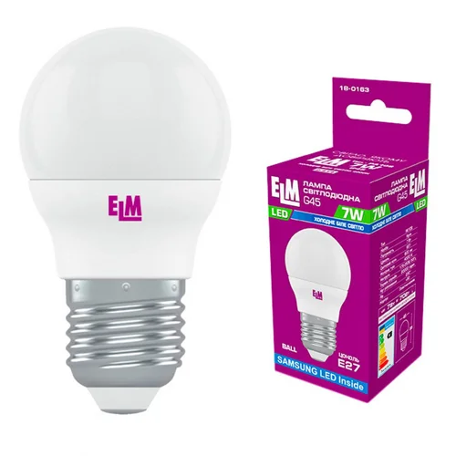 Лампа ELM Led сфера 7W PA10S E27 4000 D45 18-0163