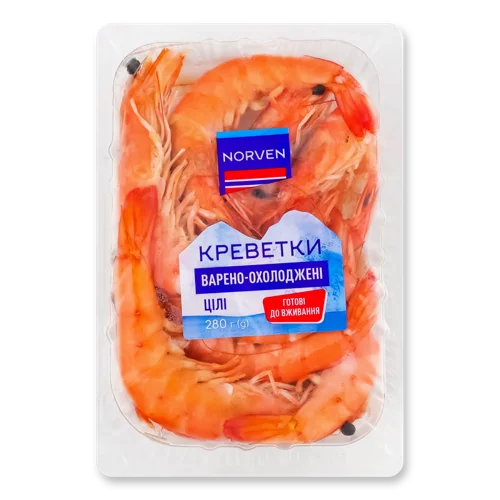 Креветки Цілі Варено-Охолоджені В/ґ Norven, Лоток 280г