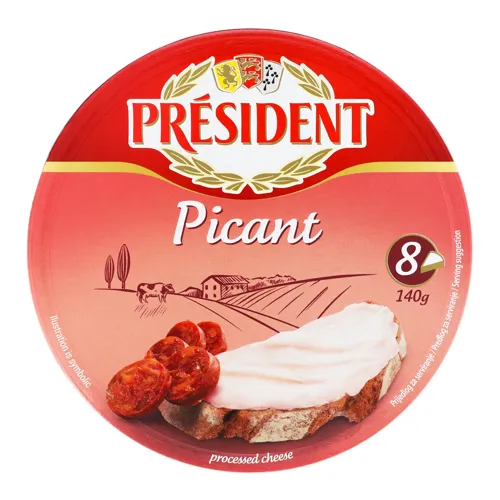 Сир плавлений 35% з гострими ковбасками та червоним перцем Picant President к/у 8х17.5г