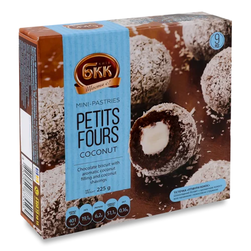 Тістечка Coconut Petits Fours, Вищого Ґатунку, Картонна Упаковка, 225г
