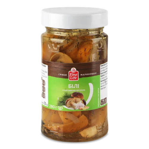 Гриби Білі Мариновані з Часником і Кропом Fine Life с/б 280г