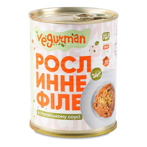 Рослинне Філе в Італійському Соусі зі Смаком Смаженої Яловичини Vegurman, залізна банка 330г
