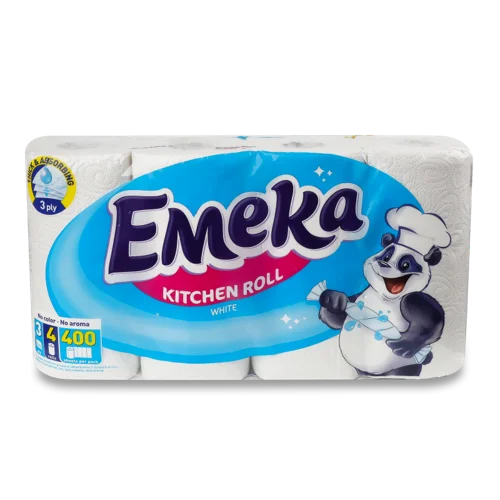 Рушники паперові білі 3-х шарові Emeka, 4 шт