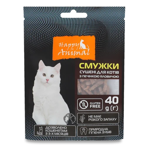 Корм сухий додатковий для котів, Смужки сушені з яловичою печінкою, в/ґ, д/п 40г