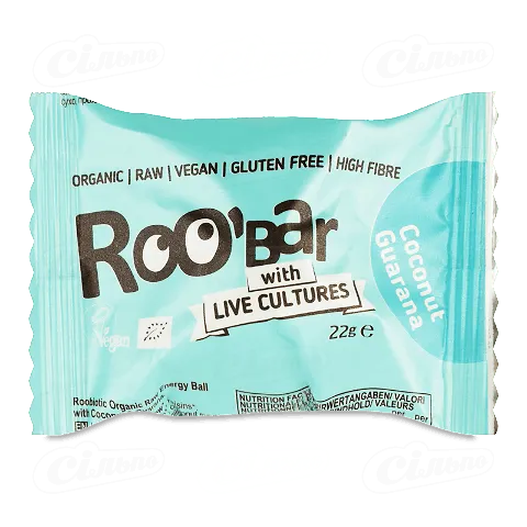 Батончик Roo'Biotic енергетичний кокос-гуарана, 22г