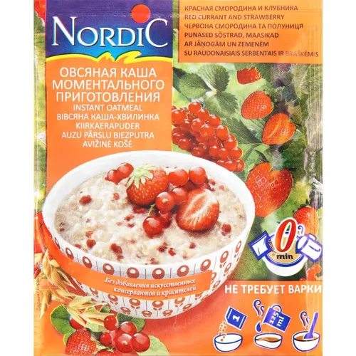 Каша вівсяна миттєвого приготування Nordic з червоною смородиною та полуницею 35г