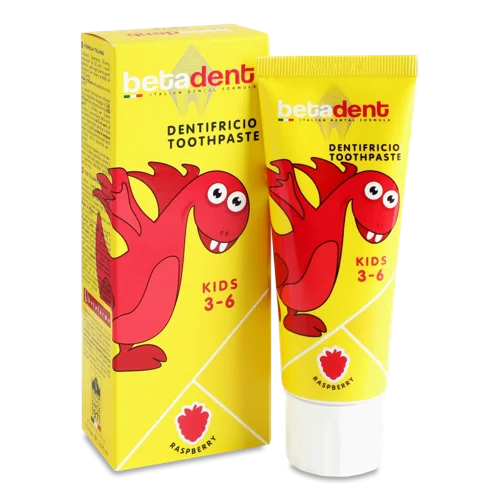Зубна Паста Дитяча Raspberry Kids Betadent 75мл, з натуральною оболонкою, для дітей 3-6 років