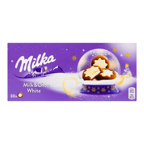 Печиво з молочною начинкою і какао частково покрите білим шоколадом Milk&Choc White Milka к/у 187г