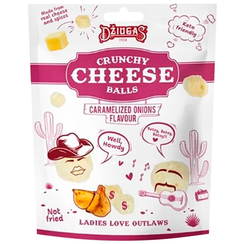 Кульки з хрусткого, сушеного сиру DZIUGAS зі смаком карамелізованої цибулі 45% 40 г 40 г