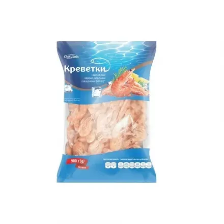 Креветки 0,9 кг Своя Лінія нерозібрані варено-морожені глазуровані 70/90 п/ет
