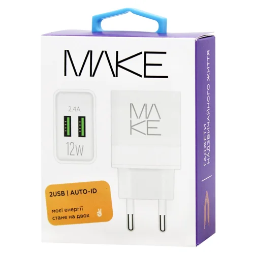 Зарядний пристрій Make 2хUSB-А 2.4A 12W білий