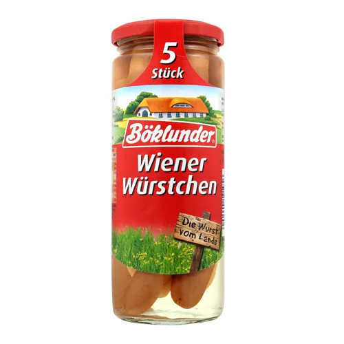 Сосиски Віденські Boklunder варено-копчені в скляній банці 475г