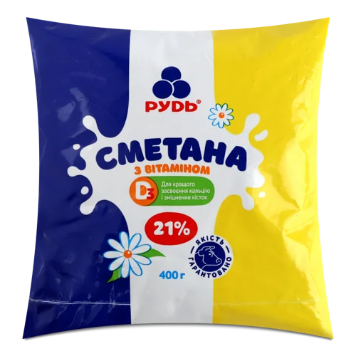Сметана Пастеризована 21% З Вітаміном D3 Рудь м/у, 400г