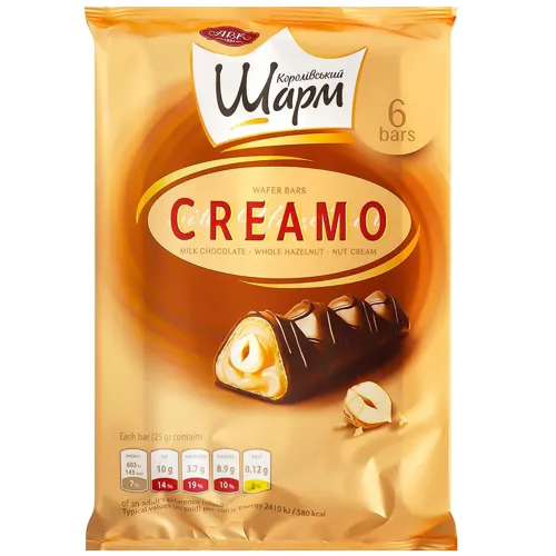 Батончик АВК Королівський Шарм Creamo з цілим фундуком та горіховою начинкою 6шт*25г