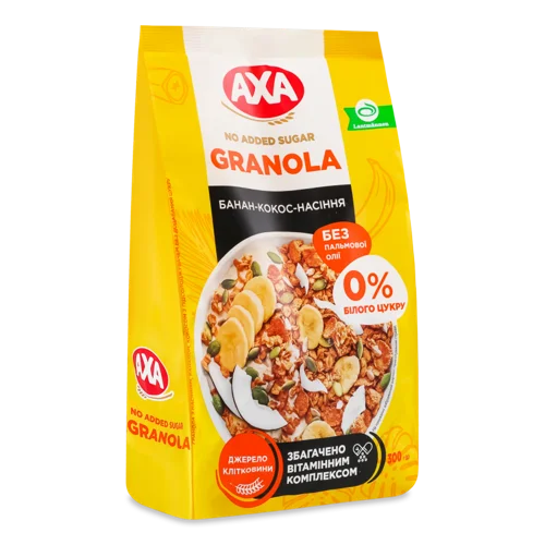 Гранола Без Додавання Цукру Банан-Кокос-Насіння Axa, В/ґ, 300г