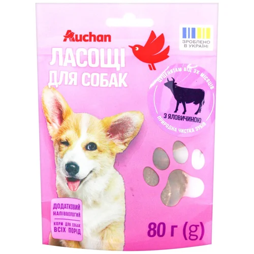 Ласощі для собак Auchan з яловичиною 80г