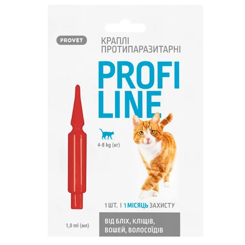 Краплі на холку ProVET Profiline для котів від 4 до 8кг від зовнішніх паразитів 1 піпетка