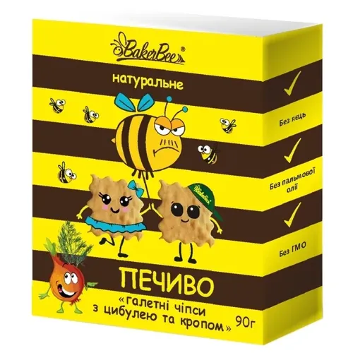 Натуральні галетні чіпси BakerBee з цибулею та кропом, 90г
