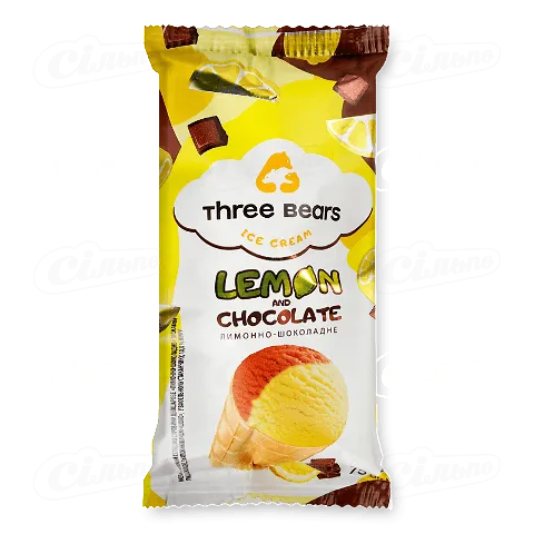 Морозиво Три Ведмеді Лимонно-Шоколадне двошарове в вафельному стаканчику 75г