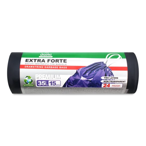 Пакети для сміття з затяжкою Extra Forte Premium Domi, 35л, 15шт