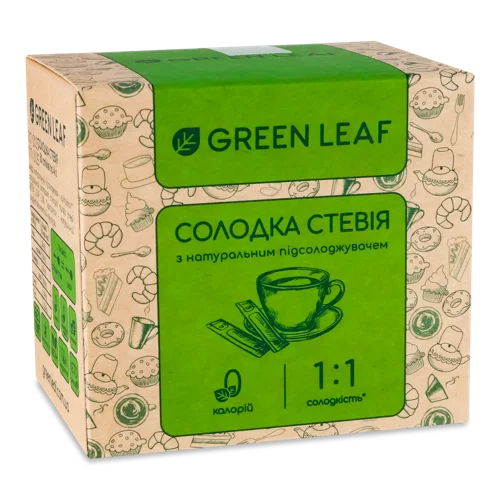 Солодкий Підсолоджувач Стевія 1:1 Green Leaf, к/у 50х4г