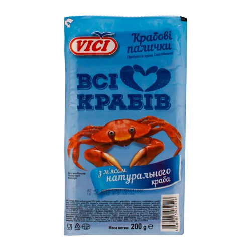 Палички крабові VICI з м'ясом краба натуральні охолоджені, 200г