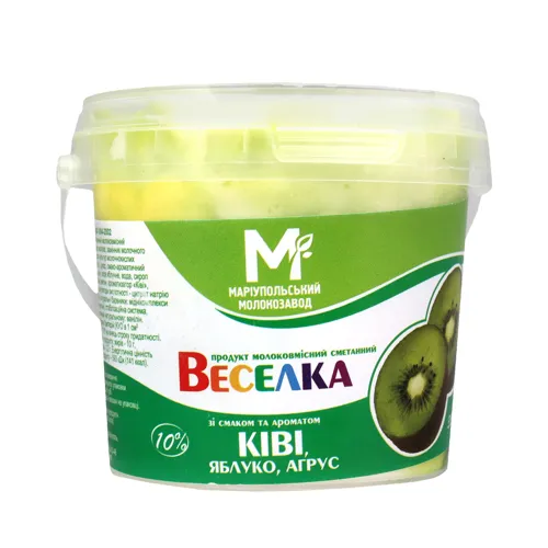 Продукт сметанний молоковмісний "Веселка" Ківі-яблоко-агрус 10% 350г