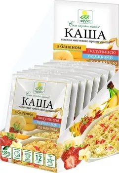 Каша овсяна Терра моментального приготування зі сливками, бананом, клубникою та ванілью 456г