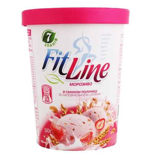 Морозиво 8% зі смаком полуниці та наповнювачем злаки Fit Line Три ведмеді відро 500г