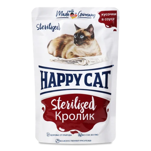 Корм для Котів Happy Cat Sterilisiert Кролицький у Соусі, В/ґ