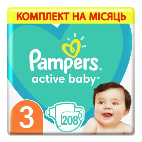 Памперс Актив Бебі Размер 3, В/ґ, 208 шт, 6–10 кг