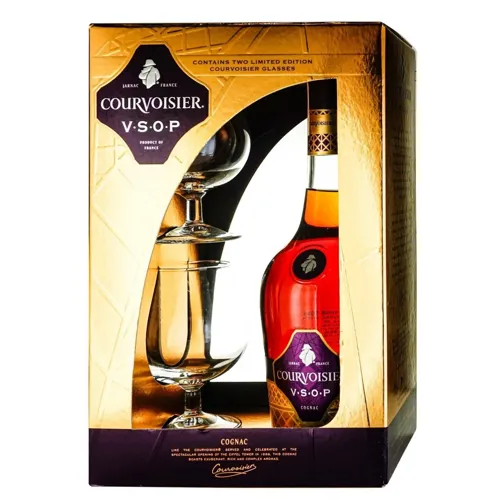 Коньяк Courvoisier VSOP 6-10 років витримки 40% 0,7л + 2 келихи