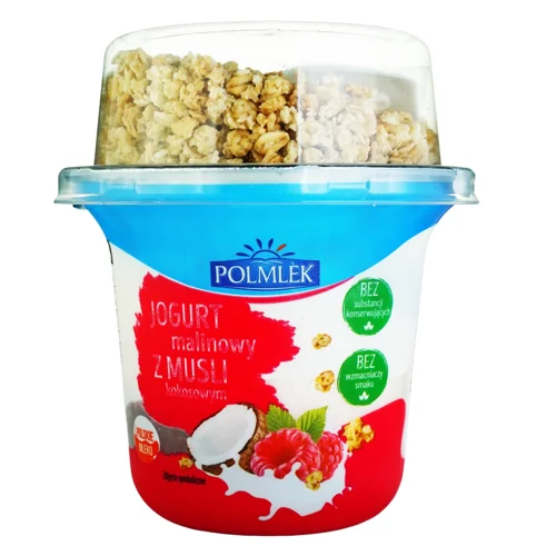 Йогурт Polmlek малина з кокосом та мюслями 210г