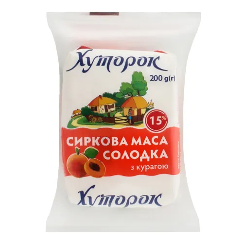 Маса сиркова 15% солодка з курагою Хуторок м/у 200г