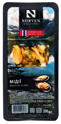 Мідії пікантні в олії Norven п/у 200г