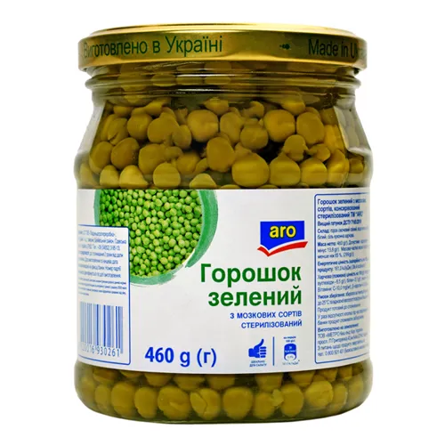 Горошок Aro зелений з мозкових сортів консервований 460г